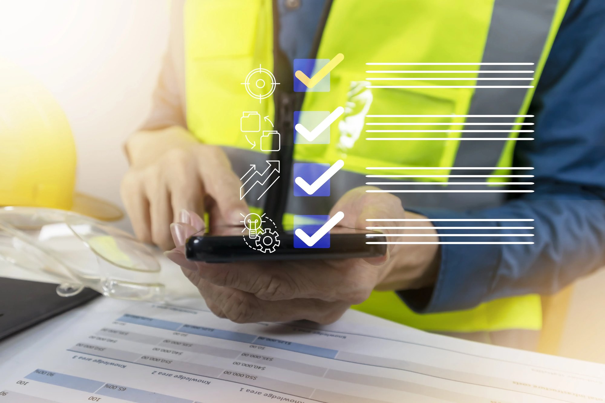 Engineers check the checklist for correctness of production parts and ongoing projects stock photo