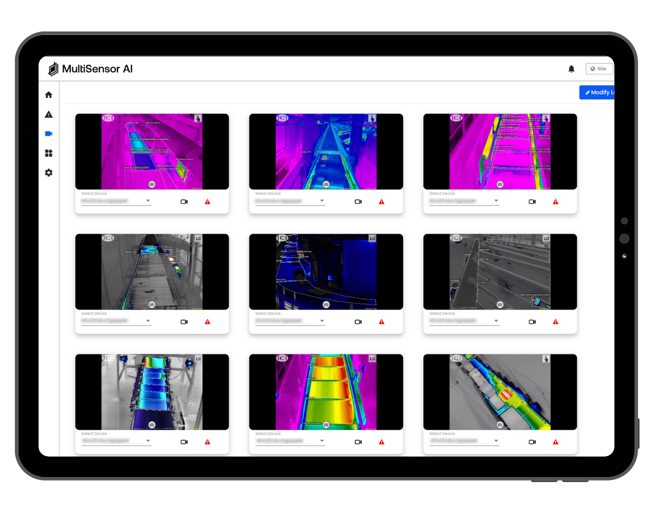 MSAI Connect dashboard displaying thermal monitoring imagery and anomaly detection views used to identify heat buildup, abnormal temperature patterns, and developing electrical or mechanical faults in critical infrastructure during data center redundancy events. 