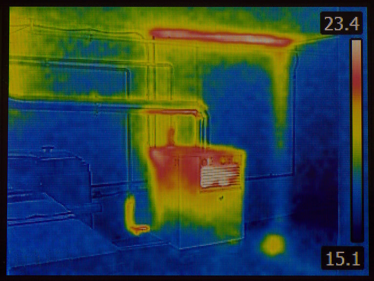 Thermal ROI comparison showing normal vs elevated panel temperature