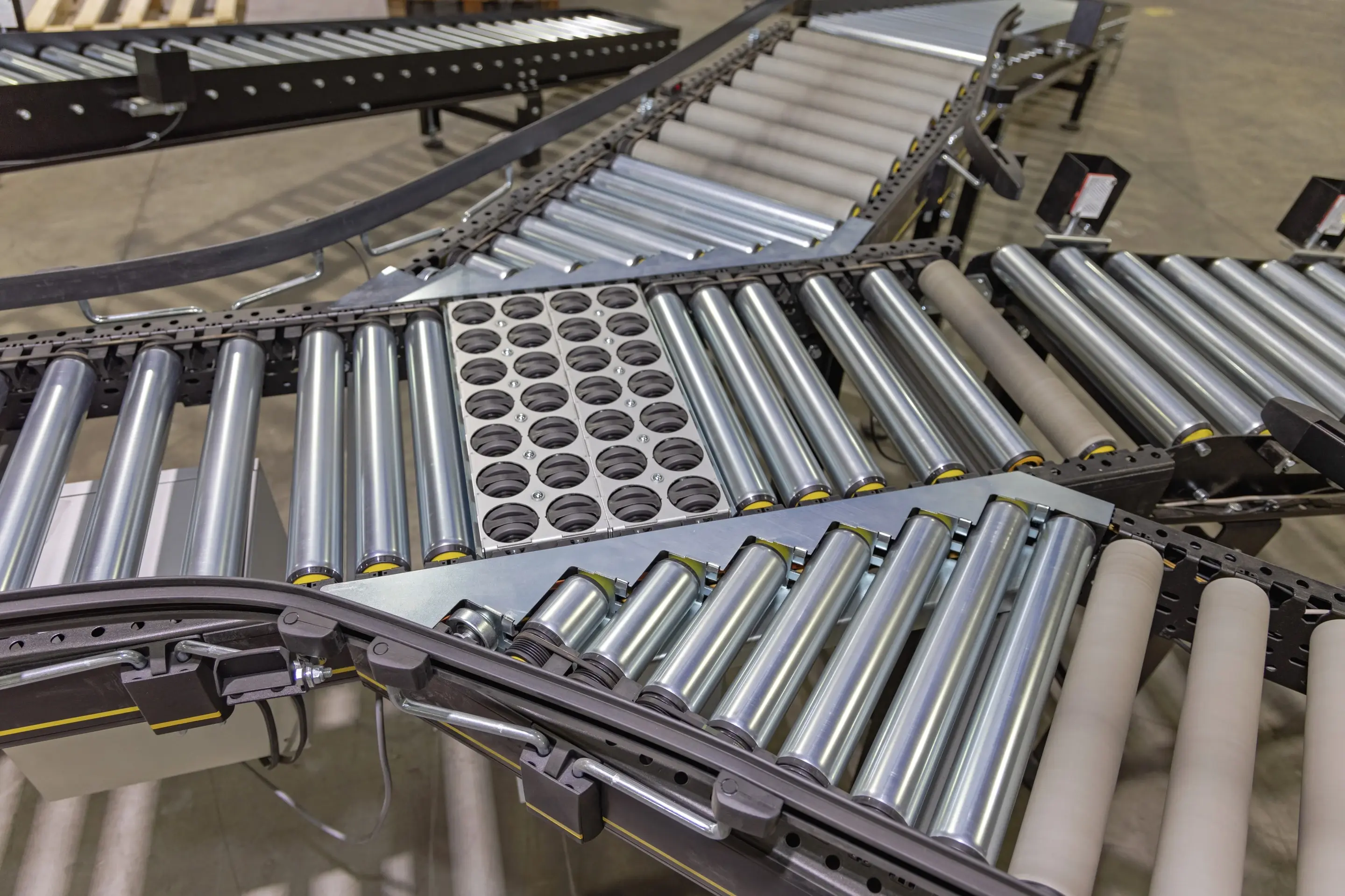 Conveyor Transfer Wheels Intersection stock photo