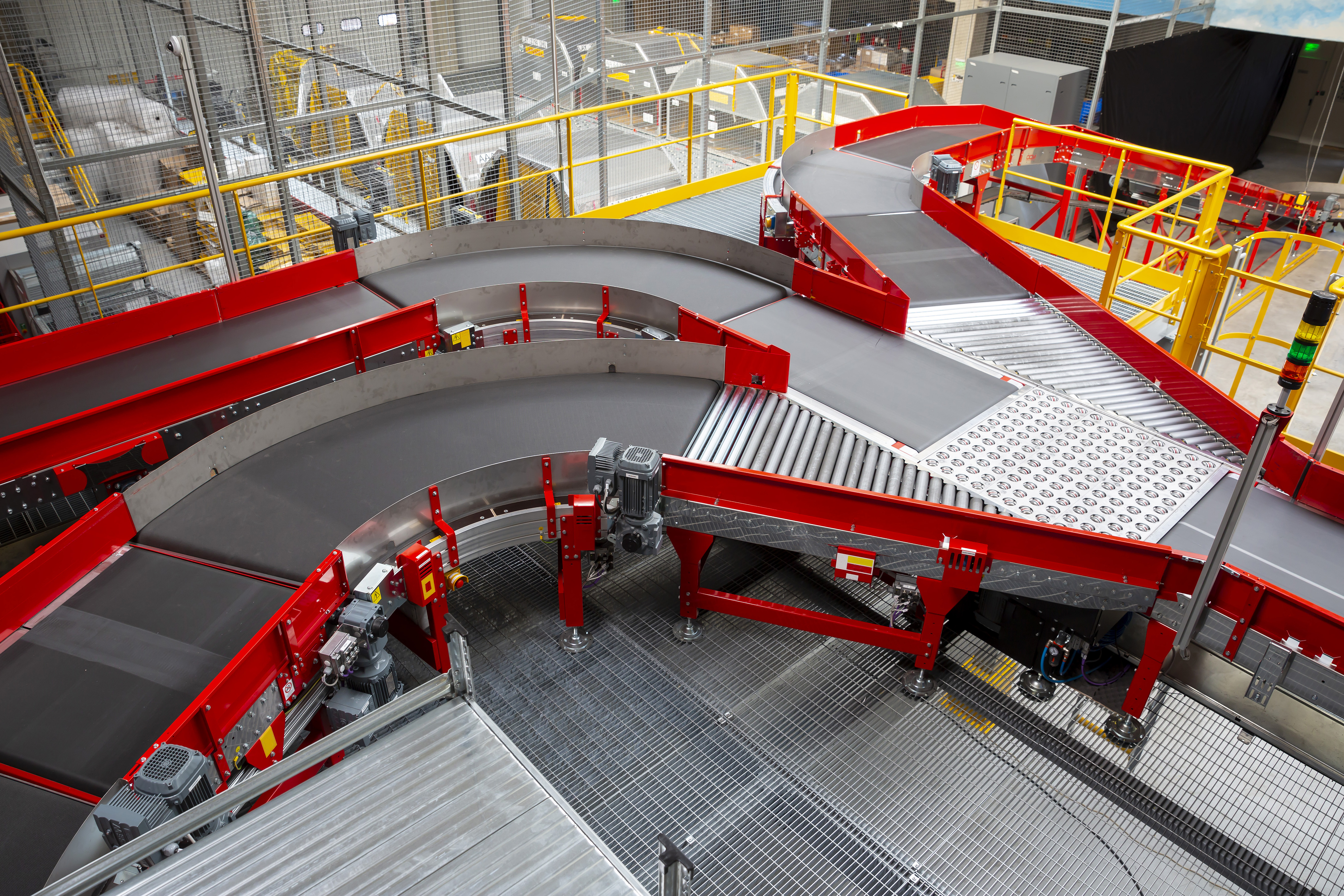 Conveyor sorting belt at distribution warehouse stock photo