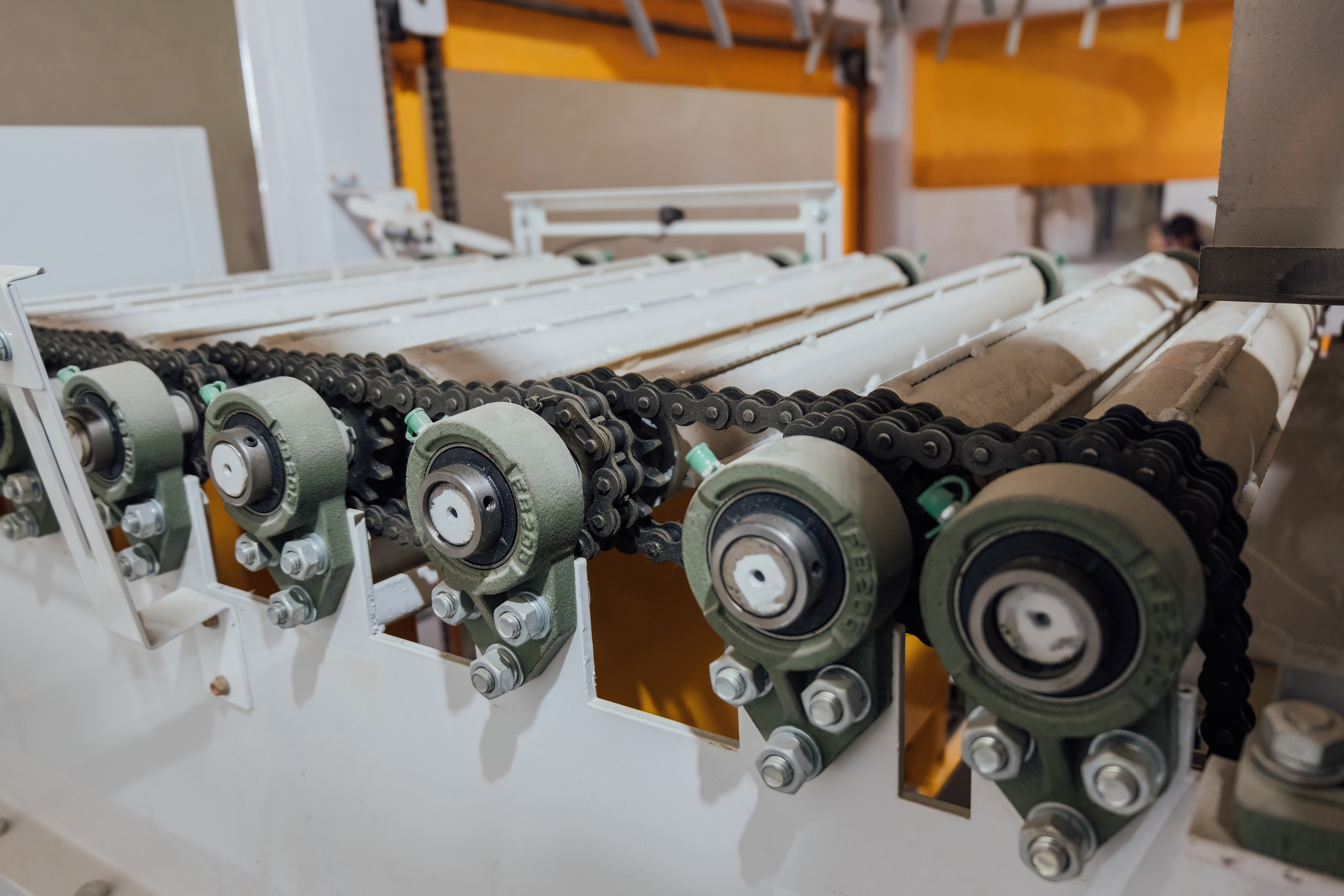 Roller conveyor, close up view stock photo